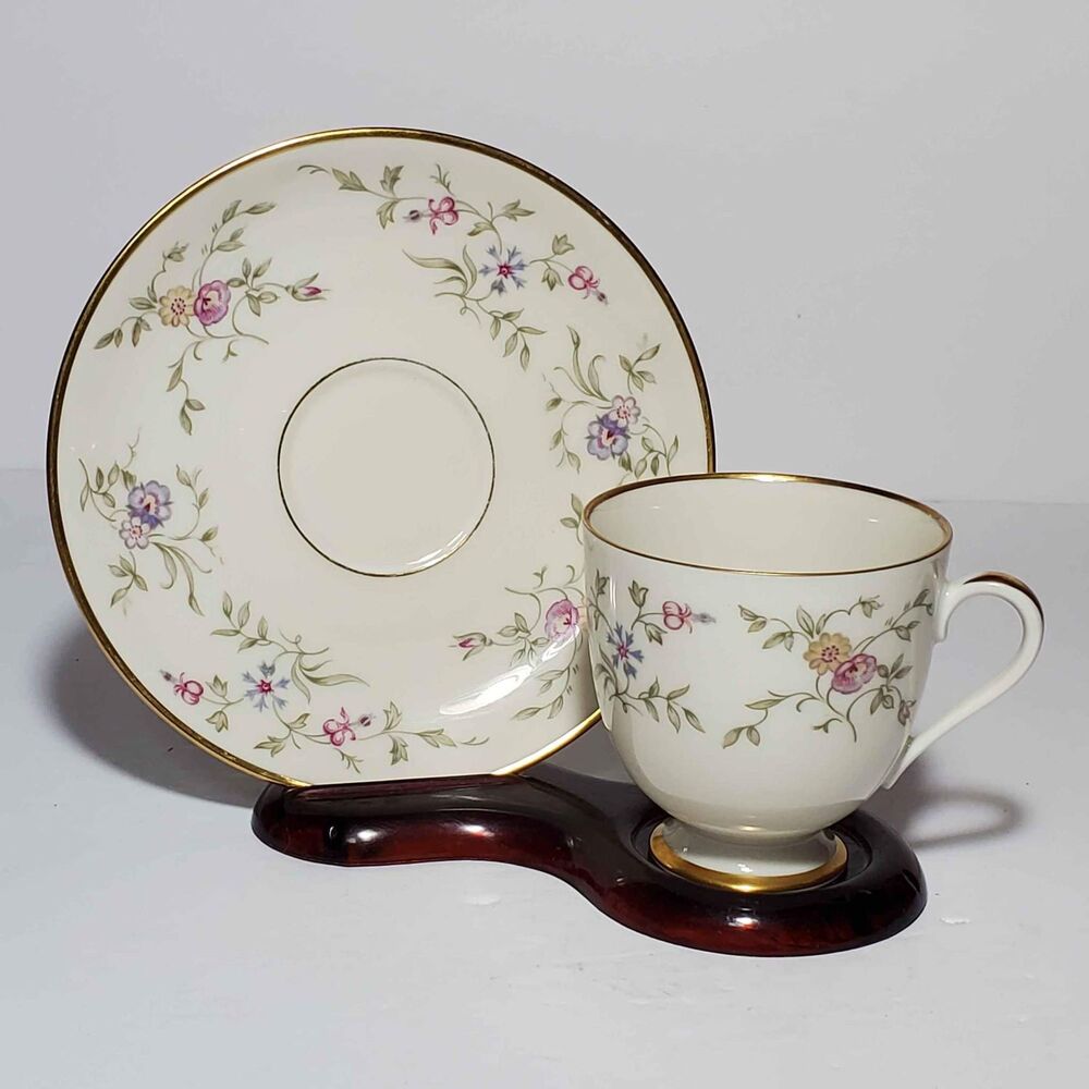 Furstenberg Germany Teacup and Saucer Pink Blue Flowers Vintage
